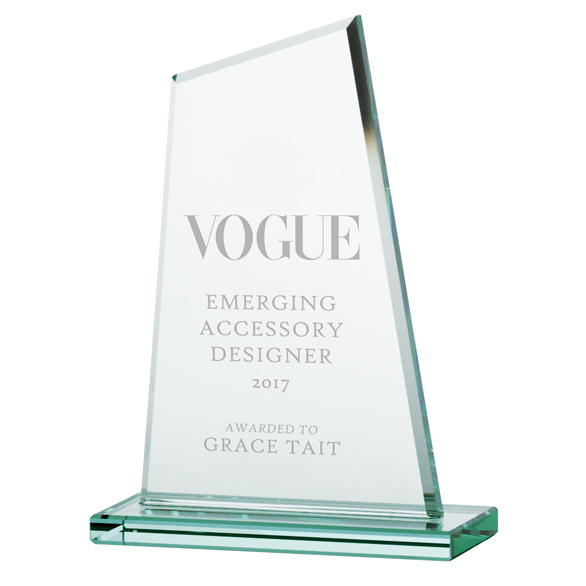 8mm Jade Glass 200mm Height in a Blue Satin Lined Presentation Box